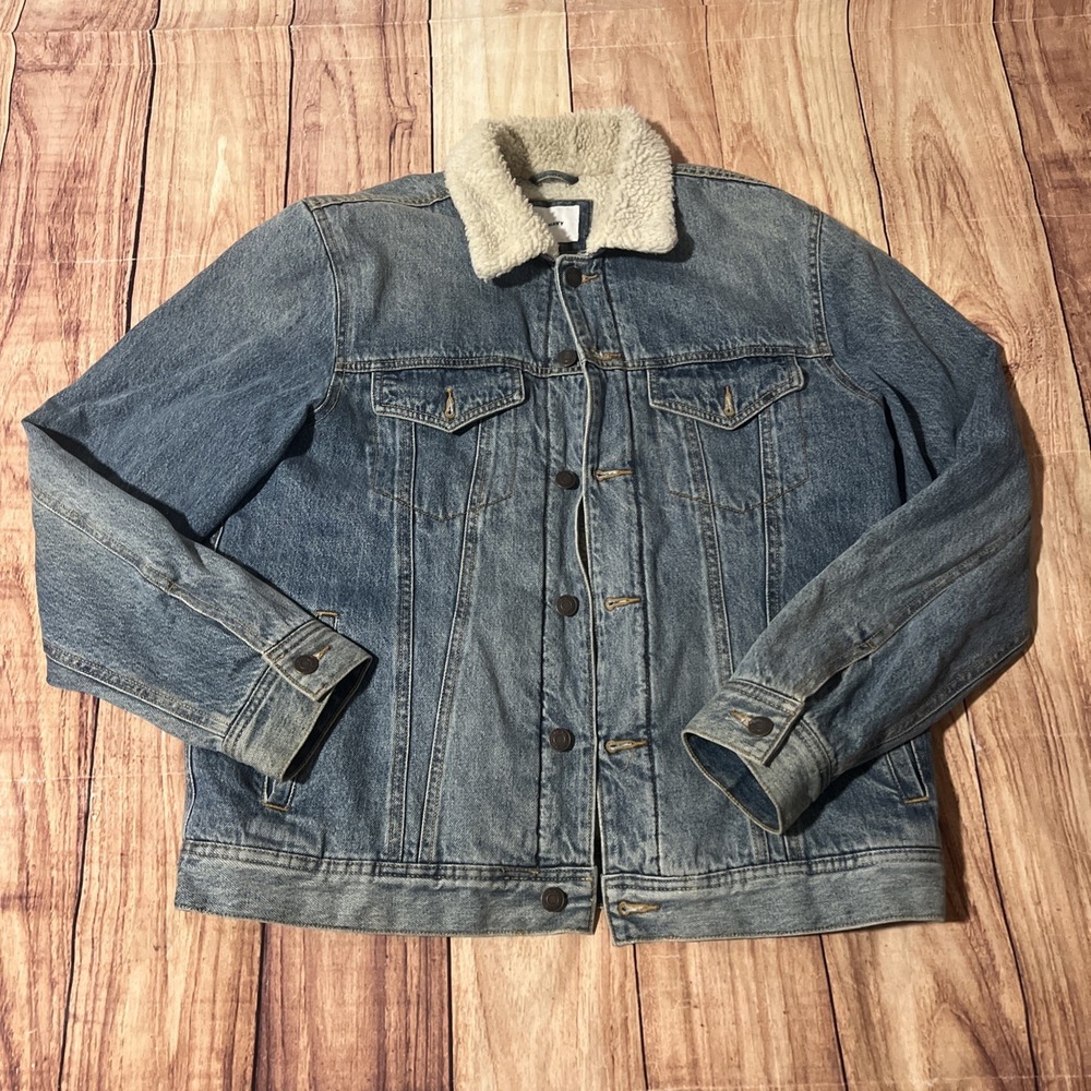 Old Navy Blue Jean Jacket Sherpa Lined Boyfriend Denim Men's Medium